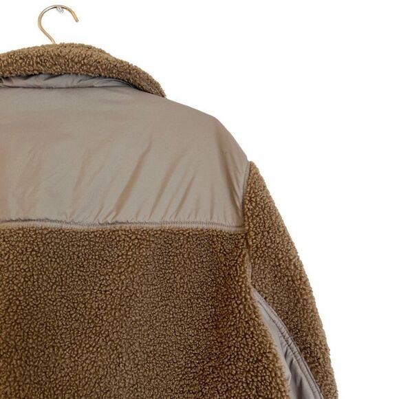 H&M Brown Sherpa Nylon Zipper Pocket Quarter Zip Pull Over Sherpa Jacket - Picture 7 of 7